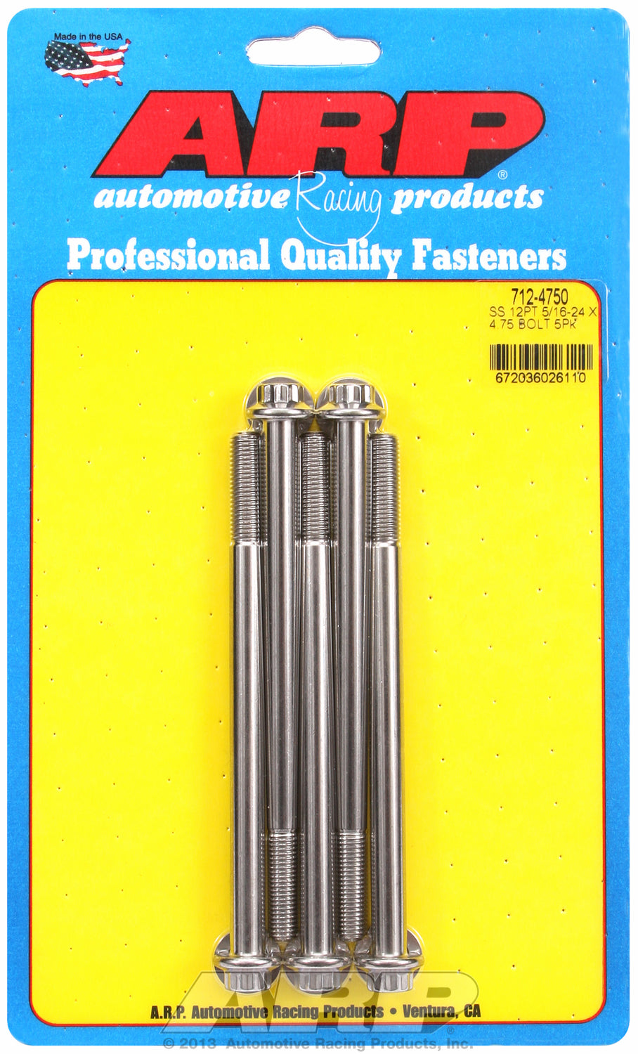 5/16-24 x 4.750 12pt SS bolts