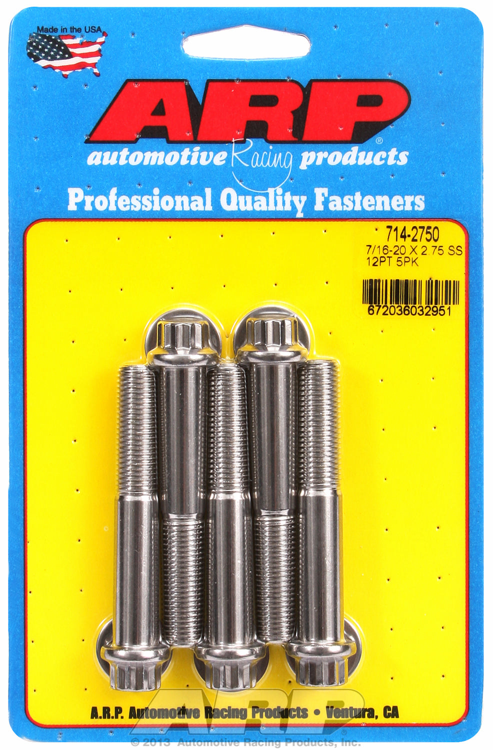 7/16-20 x 2.750 12pt SS bolts