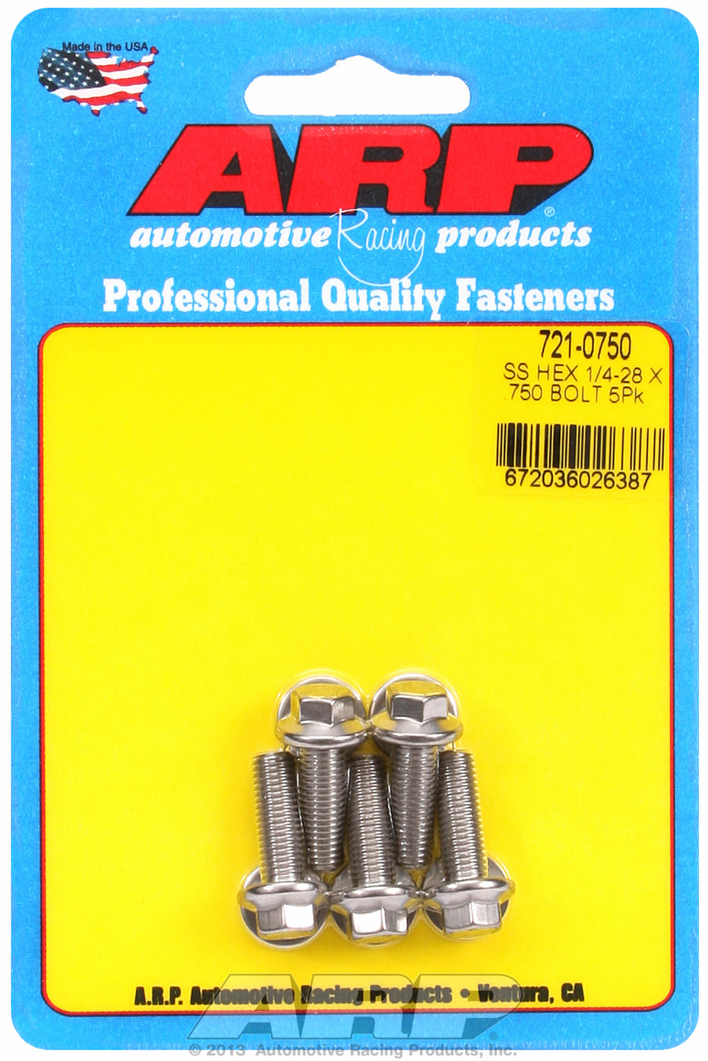 1/4-28 x .750 hex SS bolts