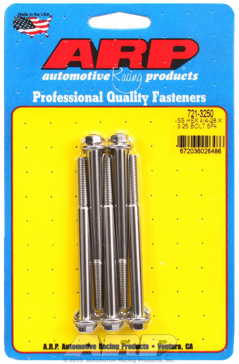 1/4-28 x 3.250 hex SS bolts