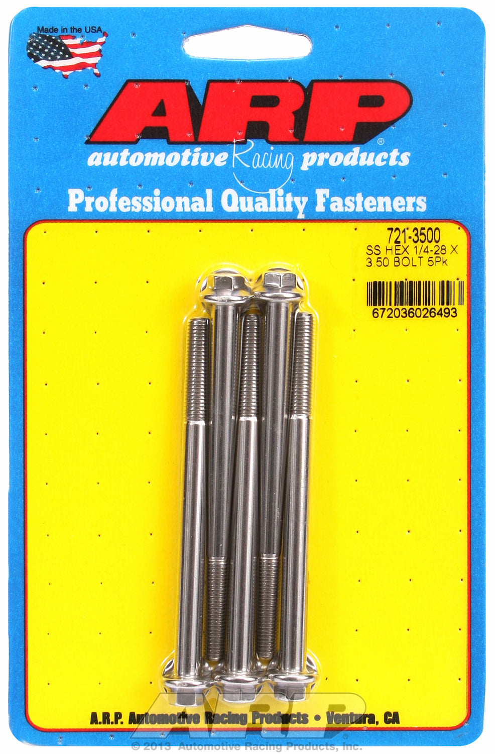 1/4-28 x 3.500 hex SS bolts