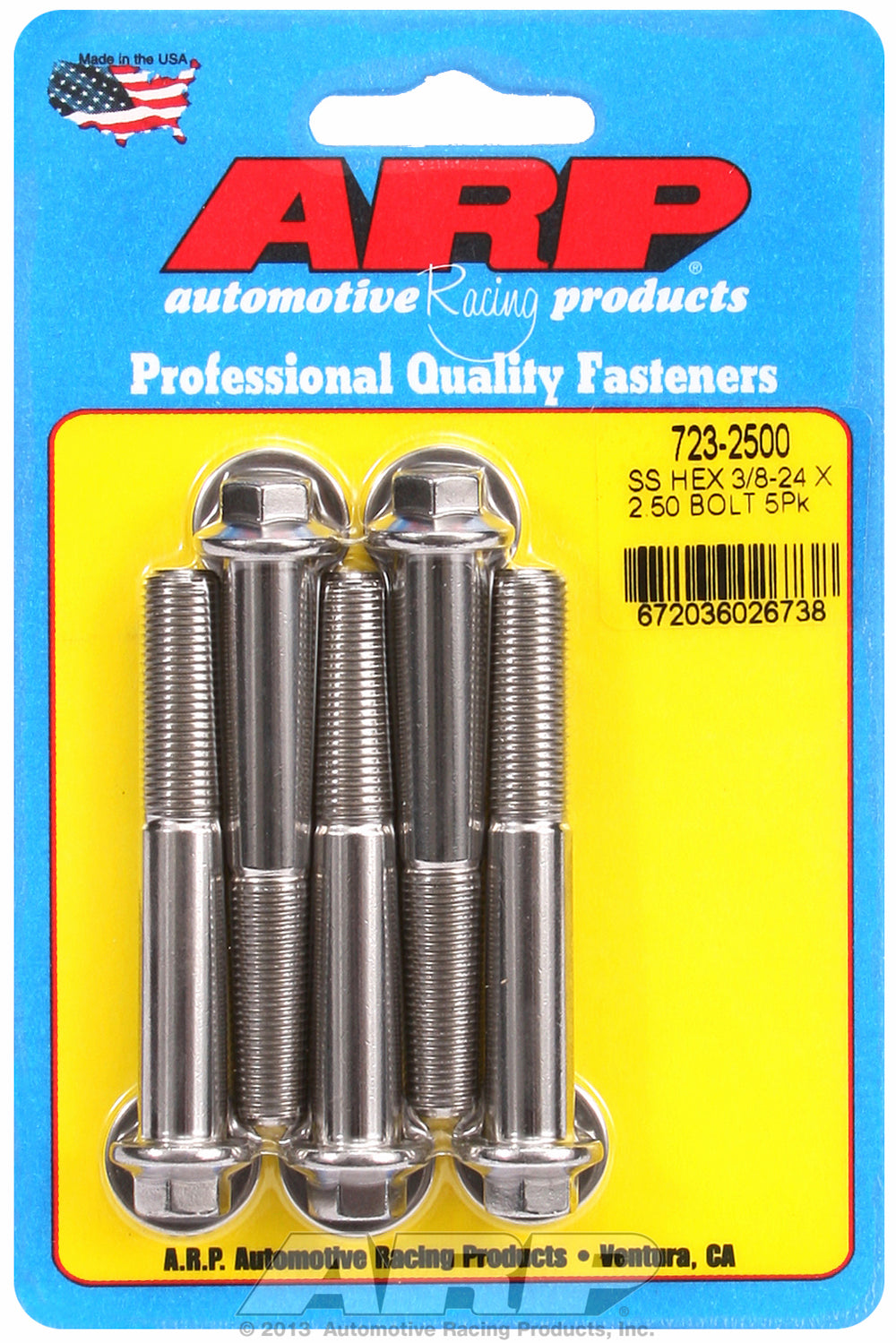 3/8-24 x 2.500 hex SS bolts