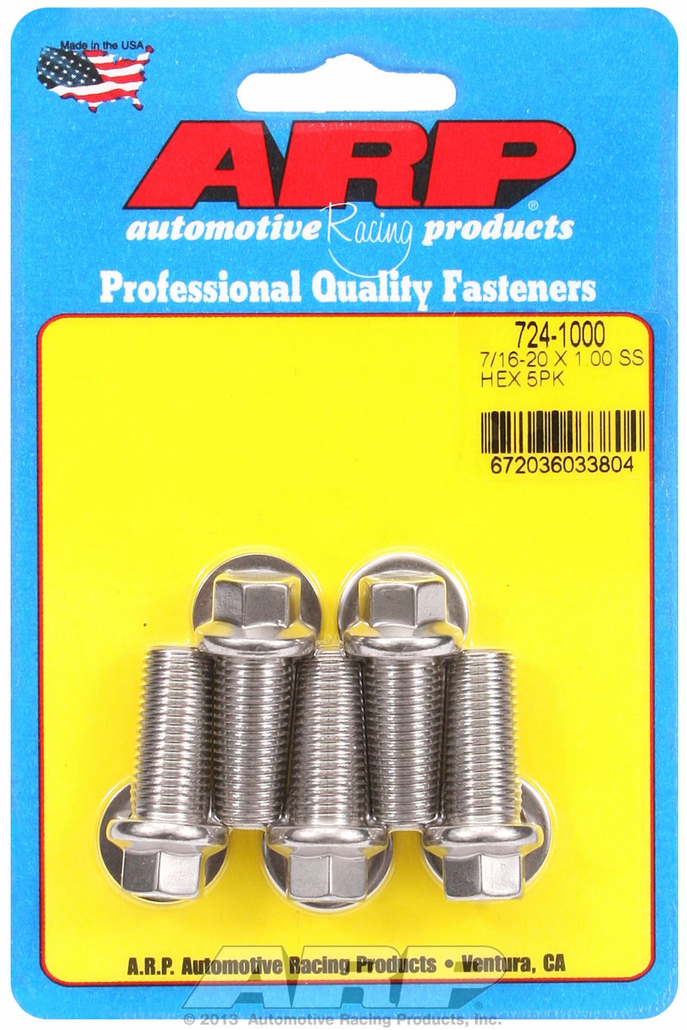 7/16-20 x 1.000 hex SS bolts