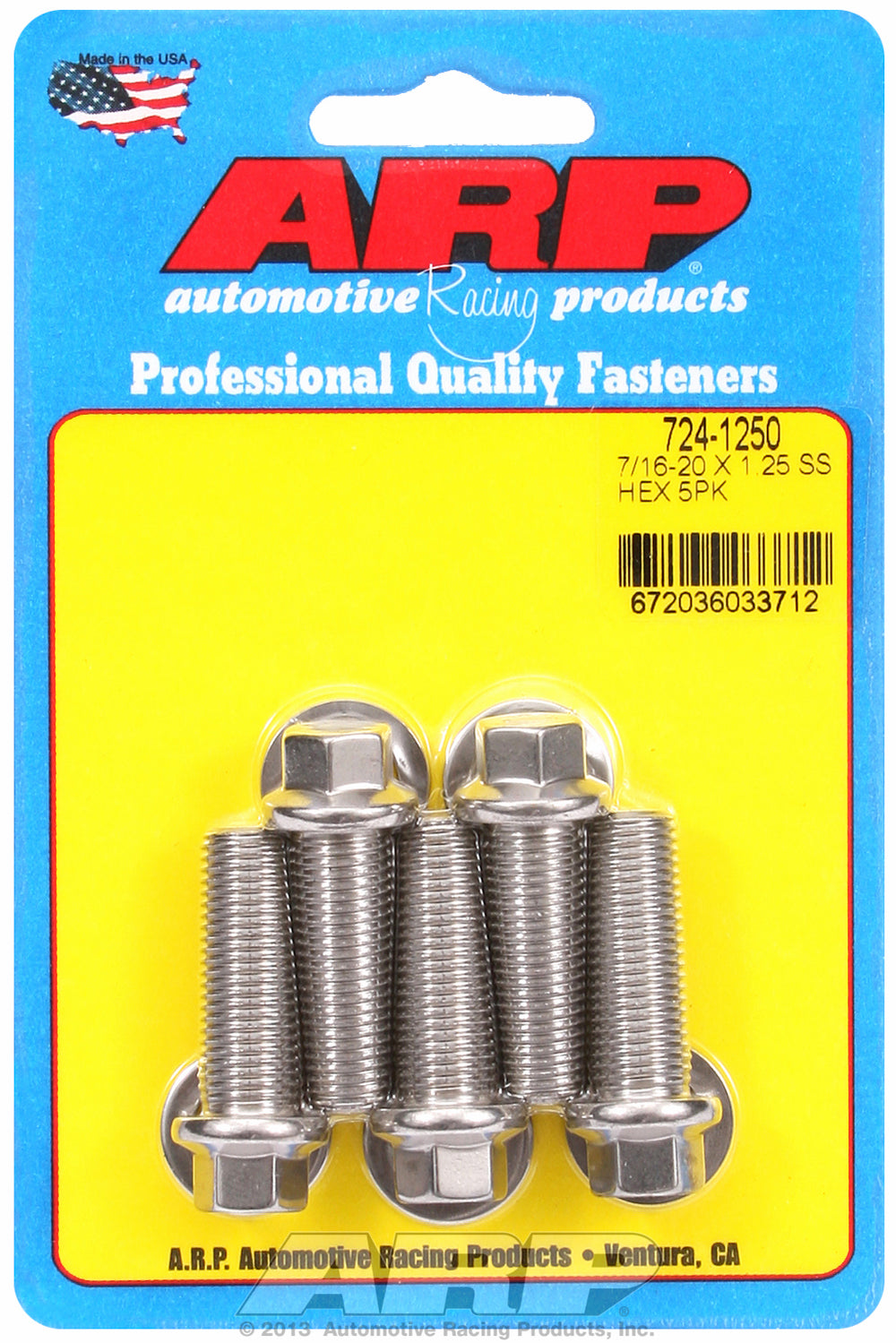7/16-20 x 1.250 hex SS bolts