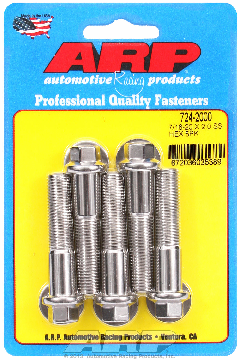 7/16-20 x 2.000 hex SS bolts