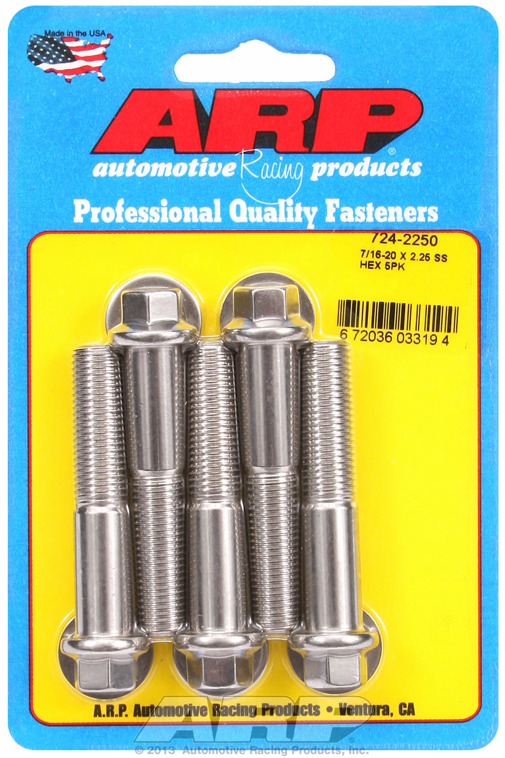 7/16-20 x 2.250 hex SS bolts