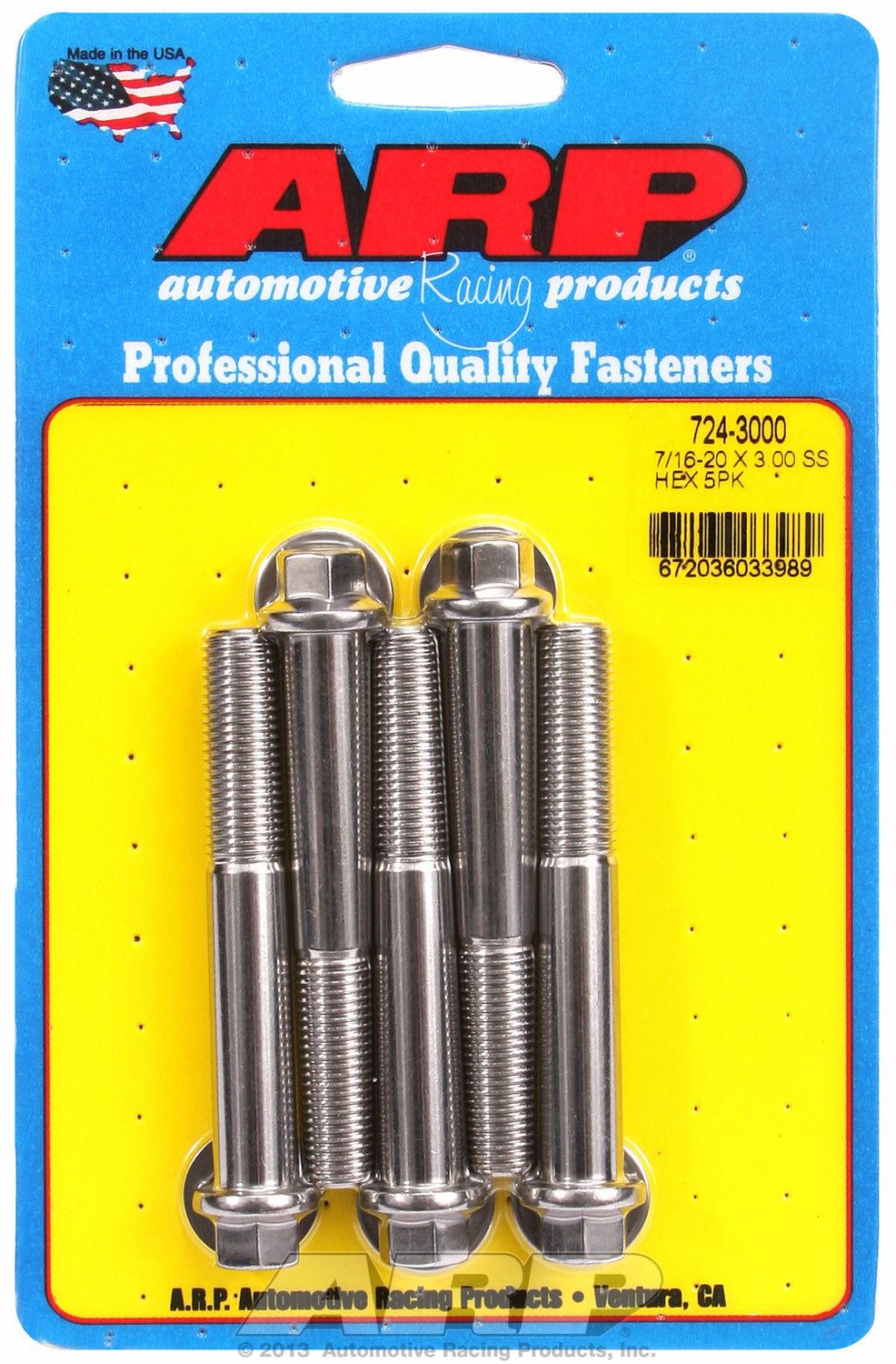 7/16-20 x 3.000 hex SS bolts