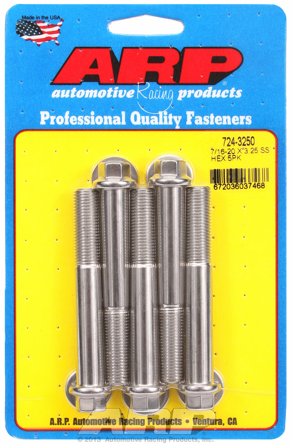 7/16-20 x 3.250 hex SS bolts