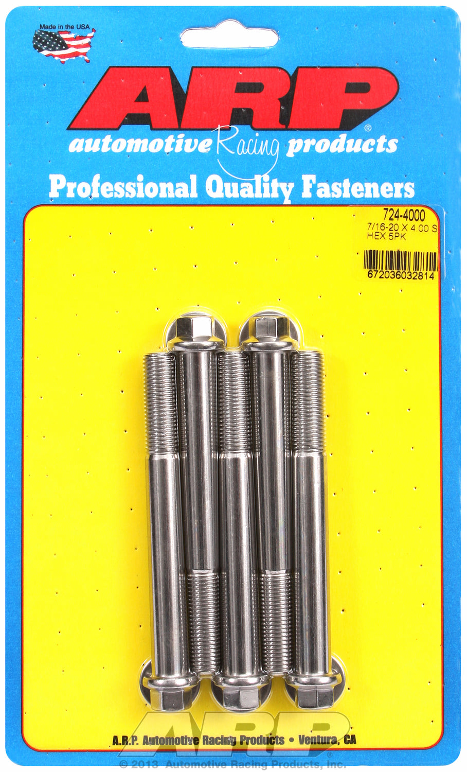 7/16-20 x 4.000 hex SS bolts