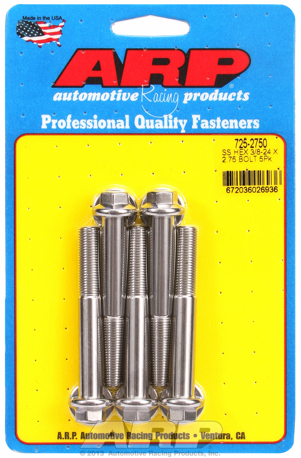 3/8-24 x 2.750 hex 7/16 wrenching SS bolts