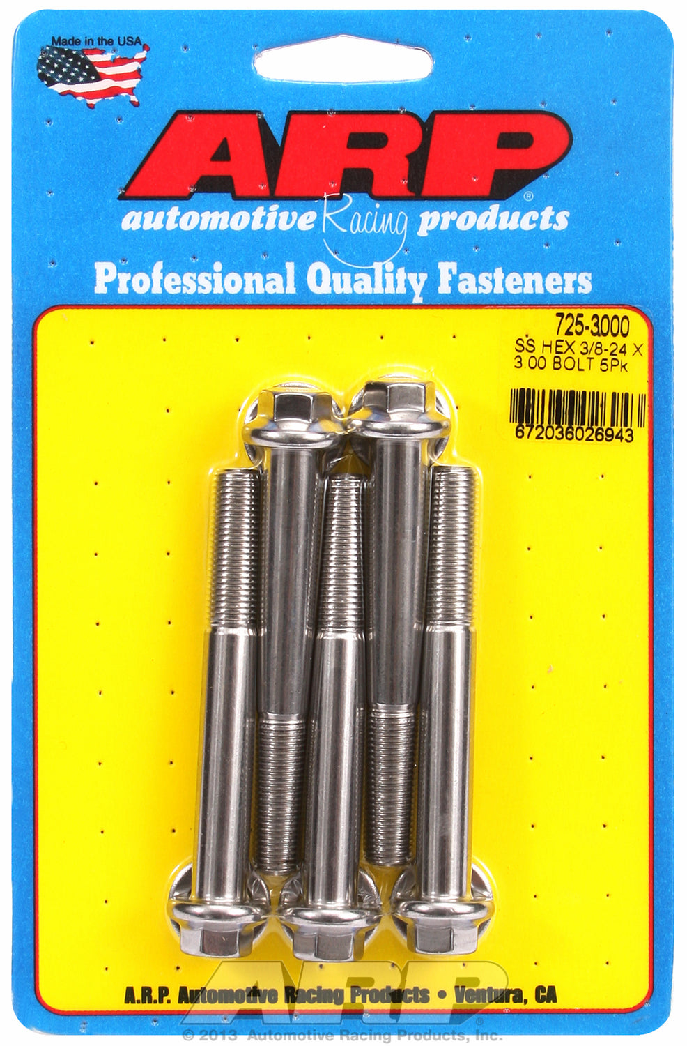 3/8-24 x 3.000 hex 7/16 wrenching SS bolts