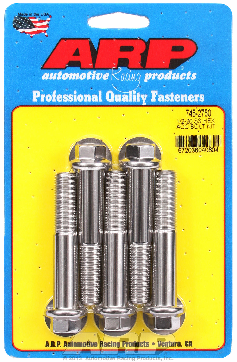 1/2-20 x 2.750 hex SS bolts