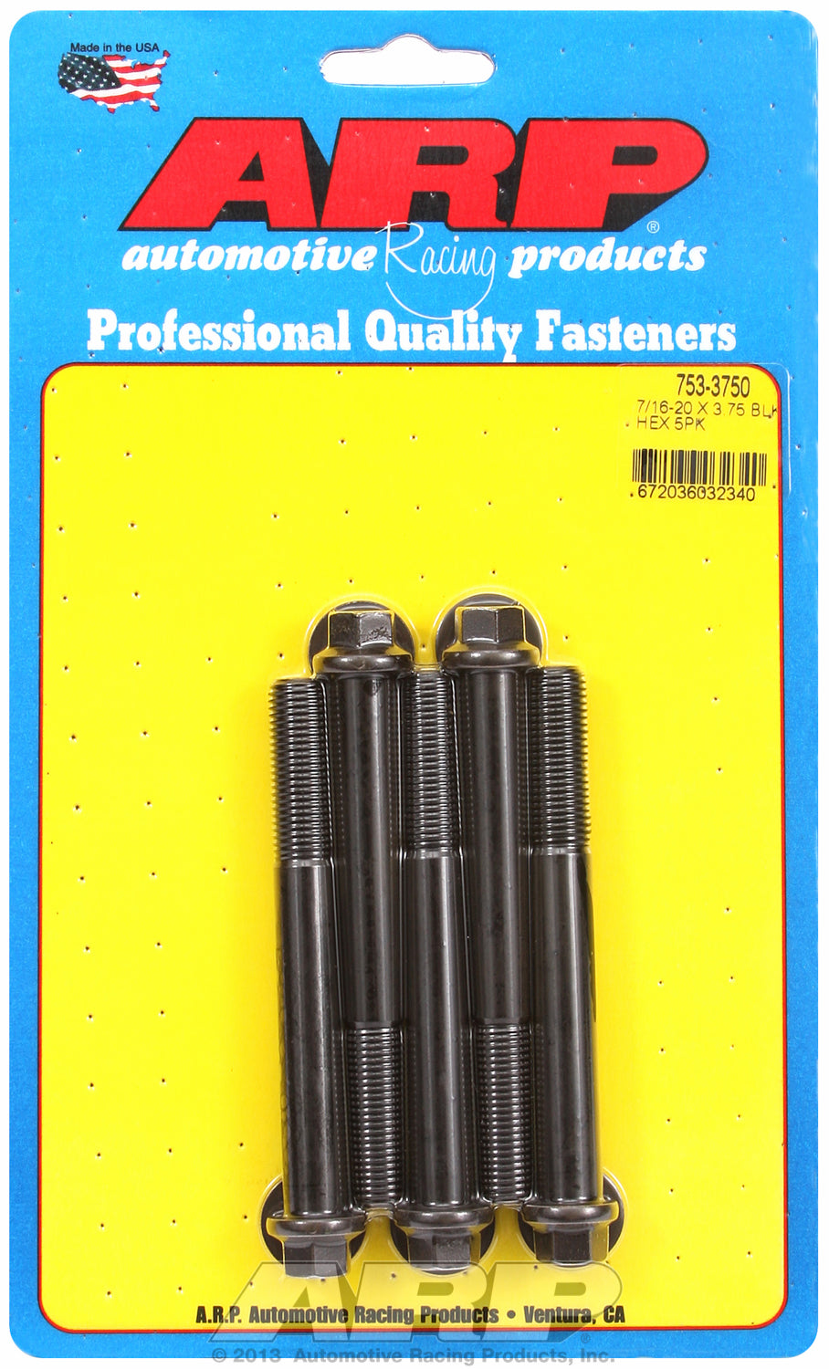 7/16-20 x 3.750 hex black oxide bolts