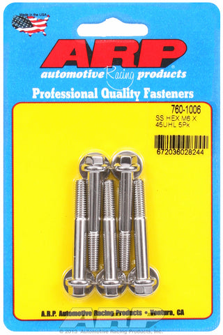 M6 x 1.00 x 45 hex SS bolts