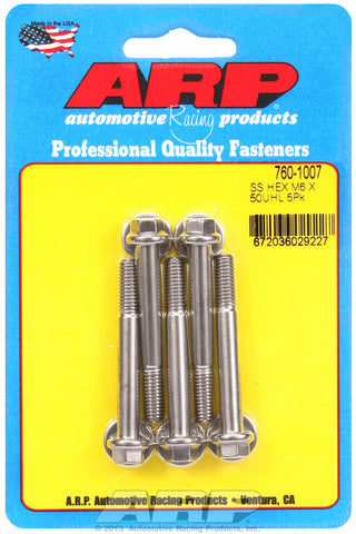 M6 x 1.00 x 50 hex SS bolts