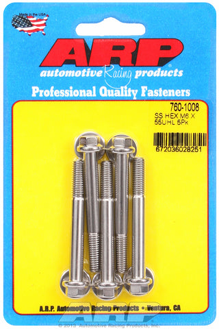M6 x 1.00 x 55 hex SS bolts