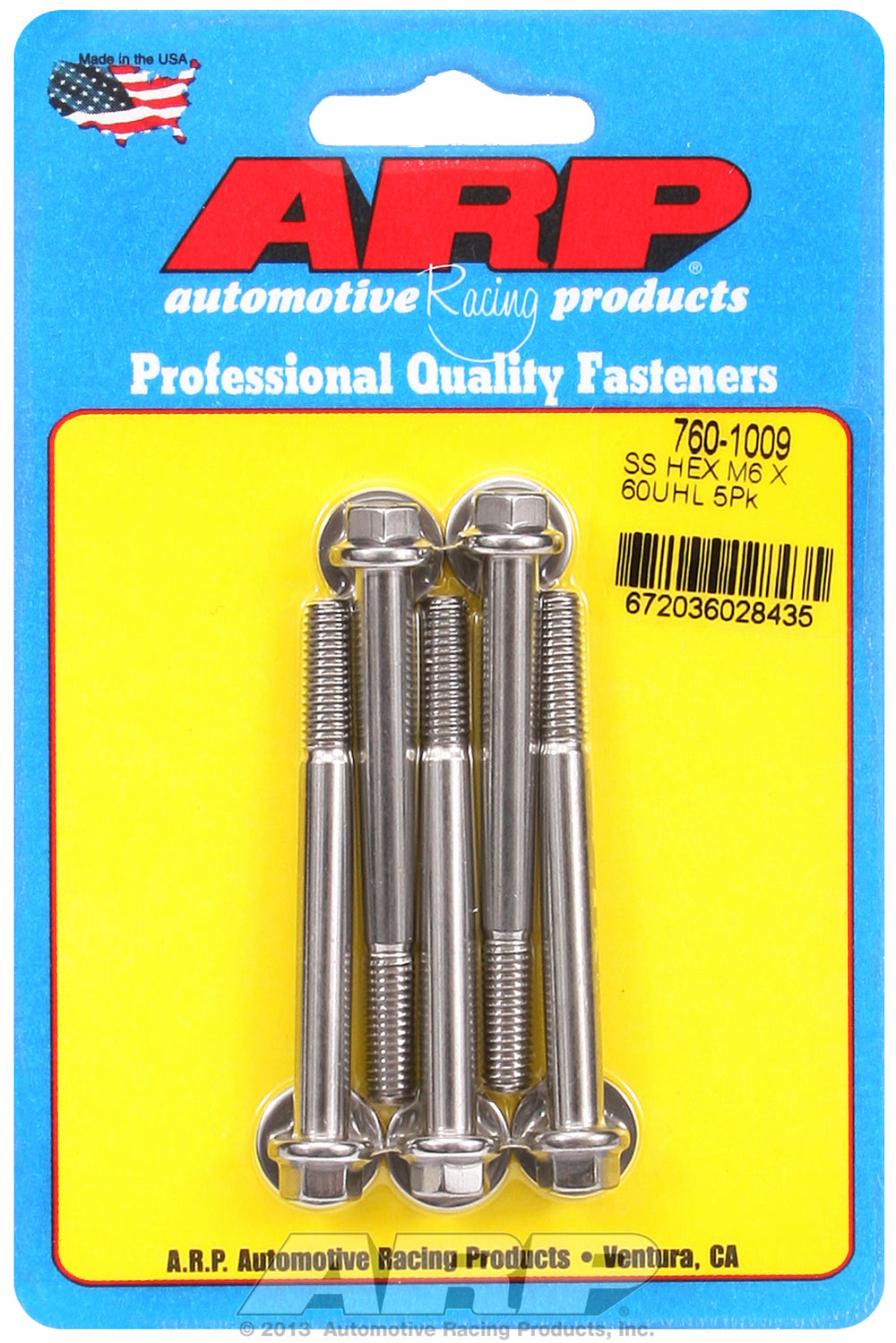 M6 x 1.00 x 60  hex SS bolts