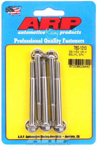 M6 x 1.00 x 65 hex SS bolts