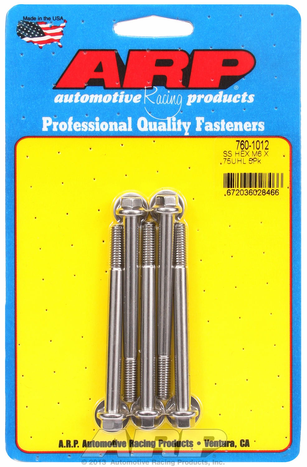 M6 x 1.00 x 75 hex SS bolts