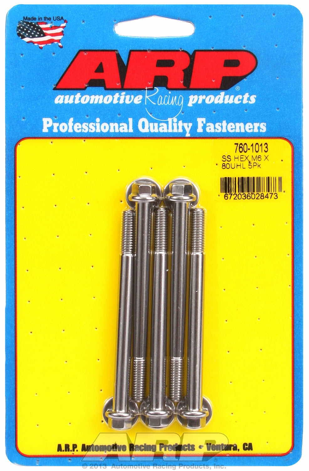 M6 x 1.00 x 80 hex SS bolts