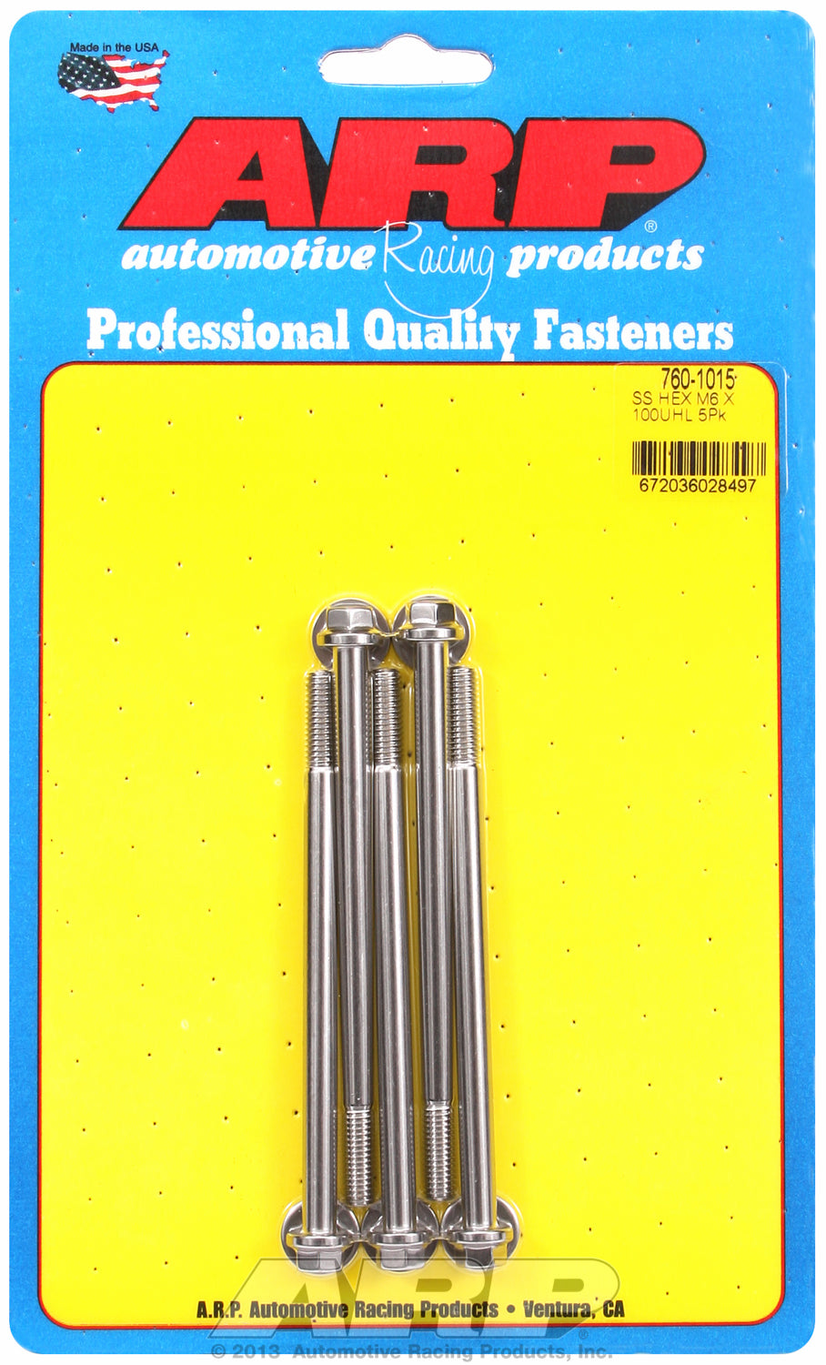 M6 x 1.00 x 100 hex SS bolts