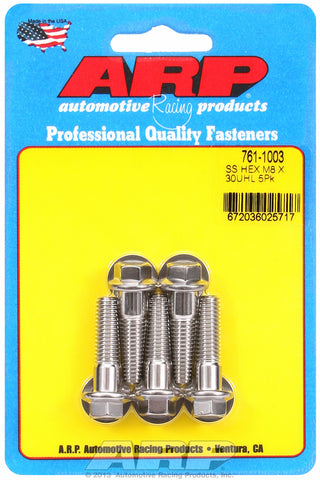M8 x 1.25 x 30 hex SS bolts