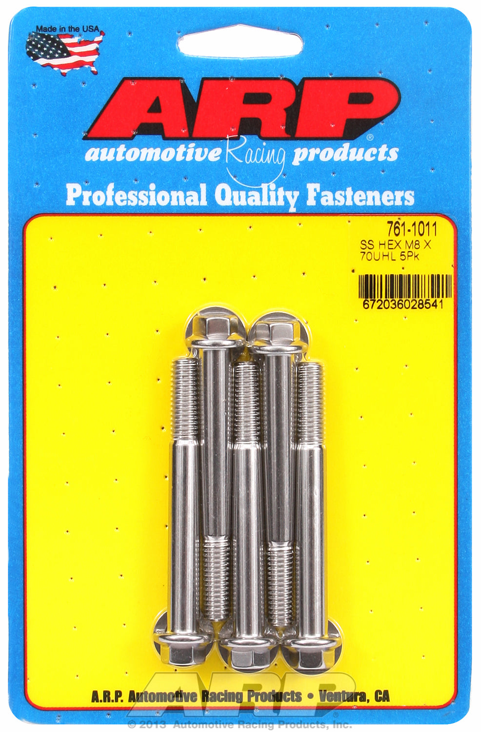 M8 x 1.25 x 70 hex SS bolts
