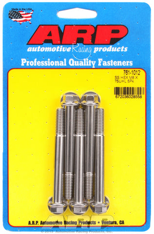 M8 x 1.25 x 75 hex SS bolts