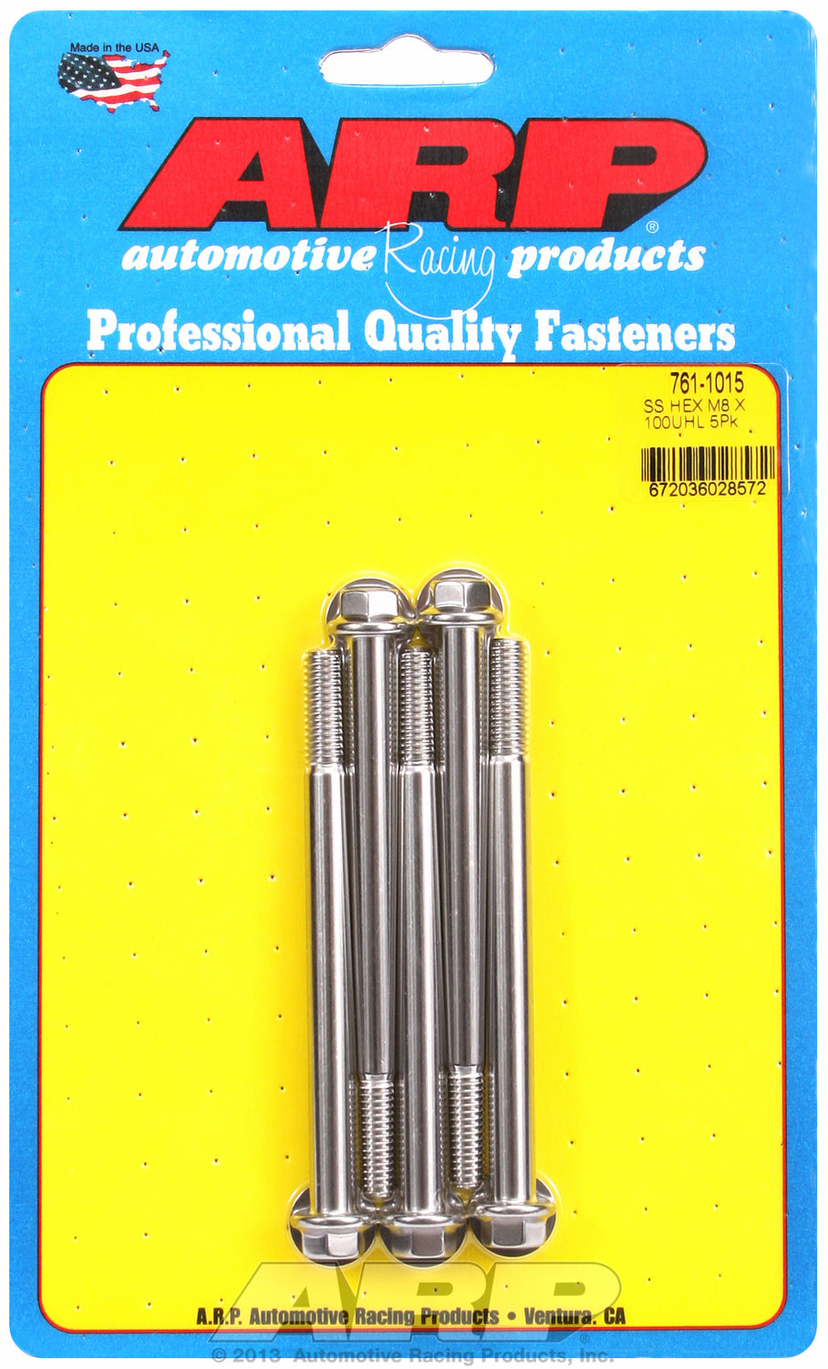 M8 x 1.25 x 100 hex SS bolts