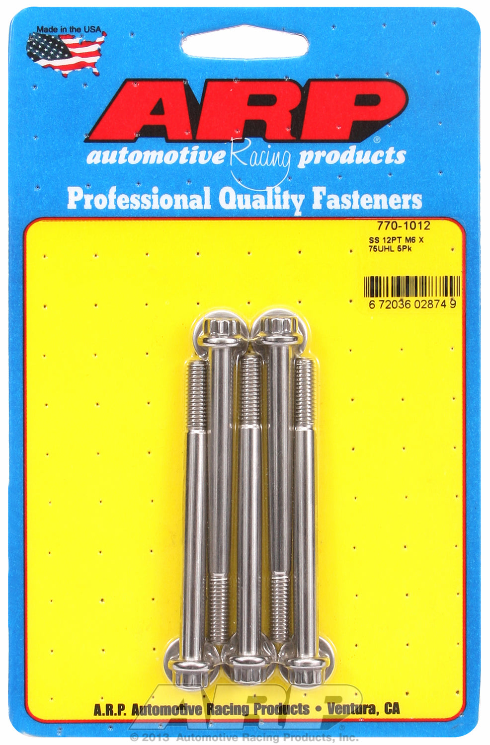 M6 x 1.00 x 75 12pt SS bolts