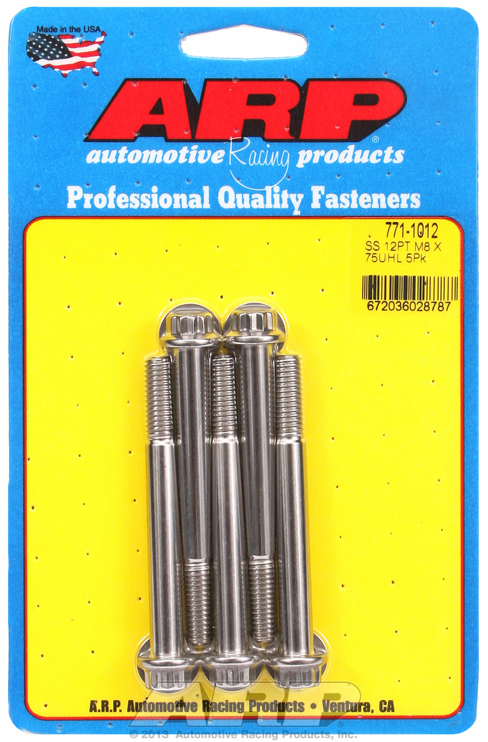 M8 x 1.25 x 75 12pt SS bolts